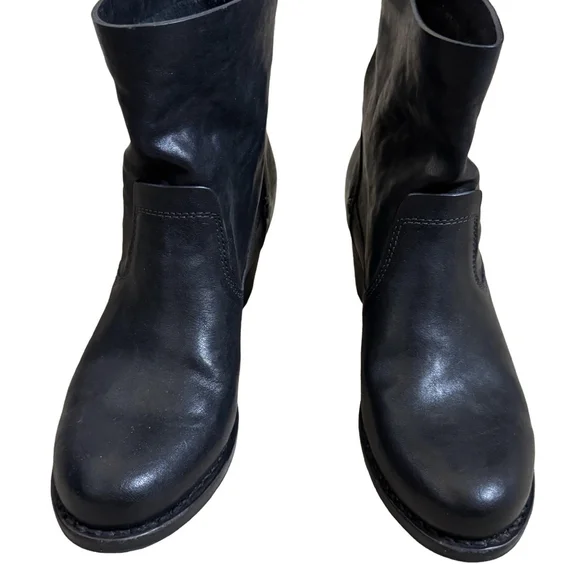 Rag & Bone 37.5 EU Leather Slip On Heeled Moto Boots Black 2 inch heel